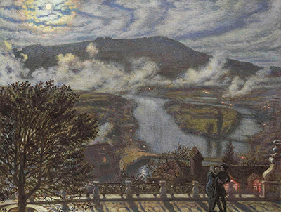 View from Terrace of River Landscape at Night William Holman Hunt